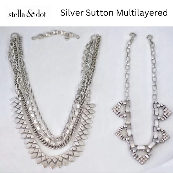 Stella & Dot Sutton Multilayered 5-way Silver Statement Necklace - Picture 1 of 12